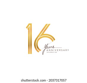 16th anniversary logo golden colored with linked number isolated on white background, vector design for greeting card and invitation card.