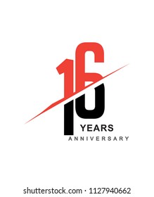 16th anniversary logo red and black swoosh design isolated on white background for anniversary celebration.