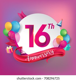 16th Anniversary Logo Ribbon Balloon Gift Stock Vector (Royalty Free ...