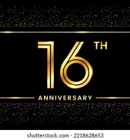 16th Anniversary Logotype. Golden Anniversary template design for celebration event, invitation card, greeting card, flyer, banner, poster, double line logo, vector illustration