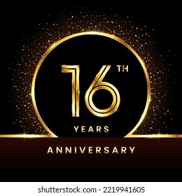 16th Anniversary Logotype. Golden Anniversary template design for celebration event, invitation card, greeting card, flyer, banner, poster, double line logo, vector illustration