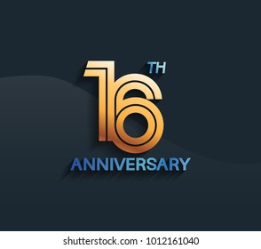 16th anniversary logotype with multiple line golden color isolated on dark blue background for celebration