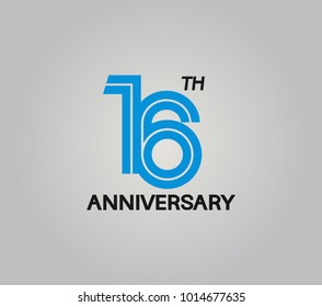 16th anniversary logotype with multiple line style blue color isolated on white background for celebration