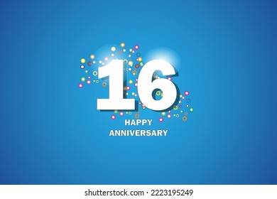 16th anniversary on blue background