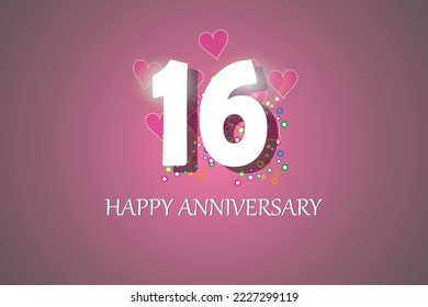 16th anniversary on pink background