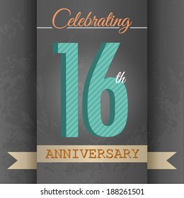 16th Anniversary poster / template design in retro style - Vector Background