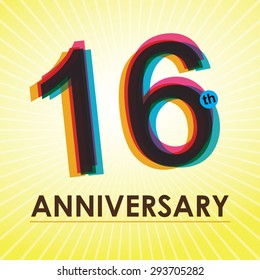 16th Anniversary poster / template design in retro style - Vector Background