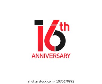 16th anniversary red and black design simple isolated on white background for celebration