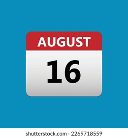 16th August calendar icon. August 16 calendar Date Month icon. Isolated on blue background