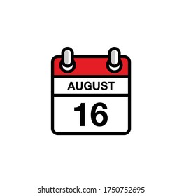 16th of August flat day of the month calendar icon. Date and time schedule concept. Vector illustration design