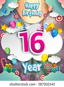 16th Birthday Celebration Greeting Card Design Stock Vector (Royalty ...