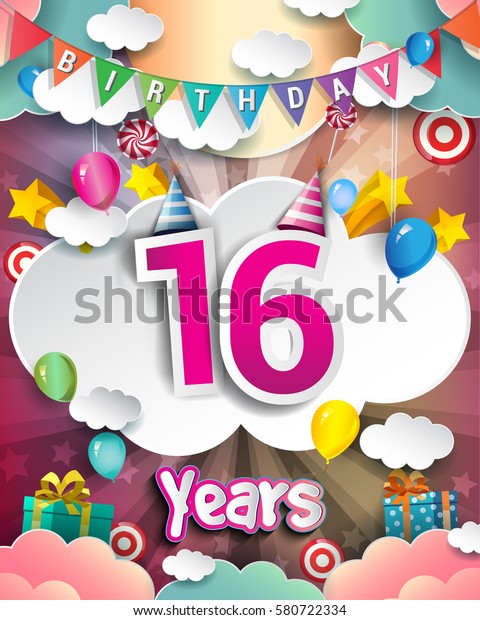 16th Birthday Celebration Greeting Card Design Stock Vector (Royalty ...