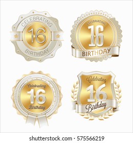 16th Birthday Celebration. Set of Birthday Badges.