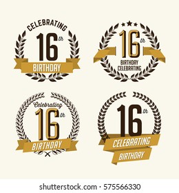 16th Birthday Celebration. Set of Birthday Badges.