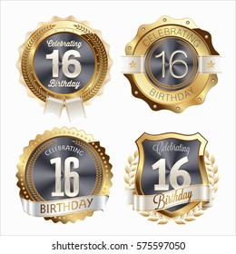 16th Birthday Celebration. Set of Birthday Badges.