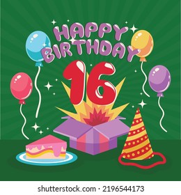 16th birthday greeting card template