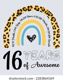 16th Birthday T-Shirt,16 Years Of Awesome, Typography Design, Milestone Birthday Gift