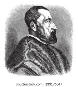 16th century (1557) engraving of Ogier Ghiselin de Busbecq, a Flemish Writer, Herbalist and Austrian Diplomat, vintage engraved illustration. Le Magasin Pittoresque - 1874