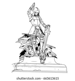 It is a 16th century jewel encrusted statue of Saint George slaying the dragon. Treasury Museum in Munich, Germany. Drawing on white background