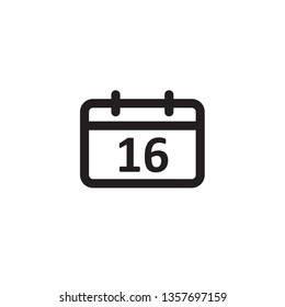 16th Date vector icon on white background. Outline Calendar with number 16. Can use for websites of web design and mobile applications. - Vector