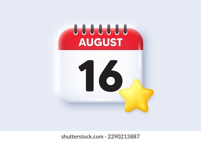 16th day of the month icon. Calendar date 3d icon. Event schedule date. Meeting appointment time. 16th day of August month. Calendar event reminder date. Vector
