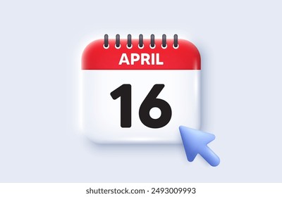 16th day of the month icon. Calendar date 3d icon. Event schedule date. Meeting appointment time. 16th day of April month. Calendar event reminder date. Vector