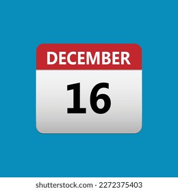 16th December calendar icon. December 16 calendar Date Month icon. Isolated on blue background