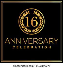 16th gold anniversary celebration logo with golden color vector design