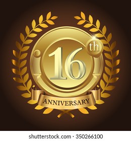 16th golden anniversary wreath ribbon logo