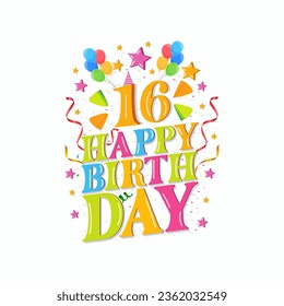 16th happy birthday logo with balloons, vector illustration design for birthday celebration, greeting card and invitation card.