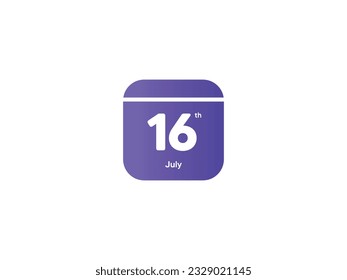 16th July calendar date month icon with gradient color, flat design style vector illustration