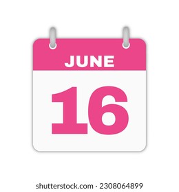 16th June calendar leaf. June 16 calendar icon calendar leaf vector illustration