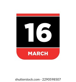 Icono vectorial del Calendario 16 de marzo. Tipografía del 16 de marzo.
