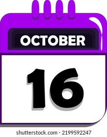 16th of october. calendar with date number sixteen, sixteenth day of october, month of october