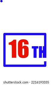 16th Ordinal Numbers counting vector art illustration with fantastic font and blue red color - 16th anniversary - happy birthday