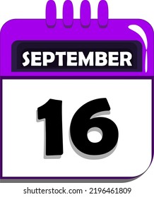 16th of September. calendar with date number sixteen, sixteenth day of september, month of september