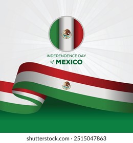 16 de setembro Projeto comemorativo do Dia da Independência do México com pontos de referência da cidade e mídias sociais. Banner do Dia Nacional do México 2024, cartaz, fundo, saudação da empresa.