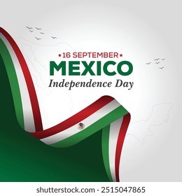 16 de setembro Projeto comemorativo do Dia da Independência do México com pontos de referência da cidade e mídias sociais. Banner do Dia Nacional do México 2024, cartaz, fundo, saudação da empresa.