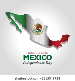 16 de setembro Dia da Independência do México, mapa 3D realista do México modelo de projeto vetorial