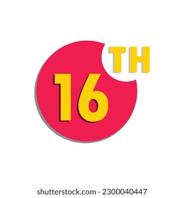 16th sixteenth Ordinal number in the circle, counting anniversary typography letter icon vector symbol logo illustration line editable stroke flat design style isolated on white