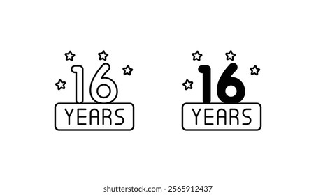 16th year icon design with white background stock illustration