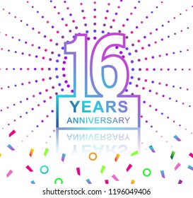 16th years anniversary celebration with colorful design with fireworks  and colorful confetti isolated on white background. for birthday celebration.