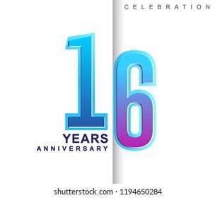 16th Years Anniversary with colorful design. Applicable for brochure, flyer, Posters, web and Banner Designs, anniversary celebration