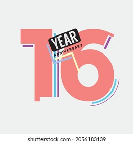 16th Years Anniversary Logo Birthday Celebration Abstract Design Vector Illustration.