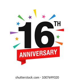 16th Years Anniversary Logo Design Vector. Modern Illustration