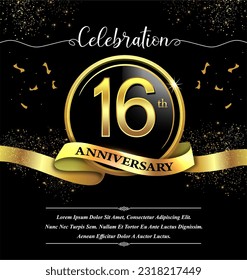 16th years celebration anniversary logo vector isolated on black background