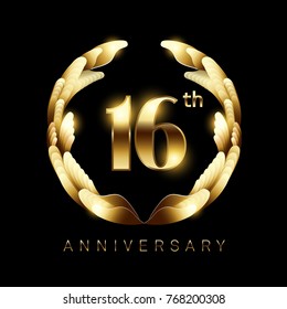 16th years golden anniversary logo celebration. Classic logo vector design for greeting card and invitation card.