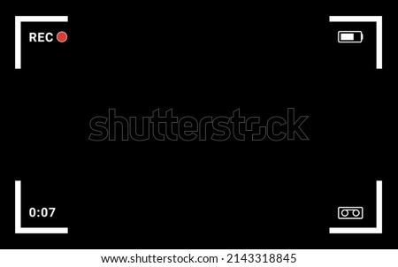 16x10 video camera frame. Camcorder ui overlay. Videocamera frame with record indicator.