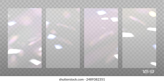 16x9 Fondos establecidos con reflejos de luz, el efecto del resplandor del arco iris y la refracción de la luz. Vector superpuesto capas para la decoración de Fotos vintage.