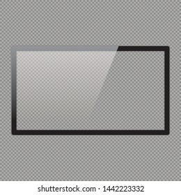 16x9 LCD monitor set vector illustrations. Realistic empty TV frame with reflection and transparency screen isolated.  Lcd display screen, tv digital panel plasma